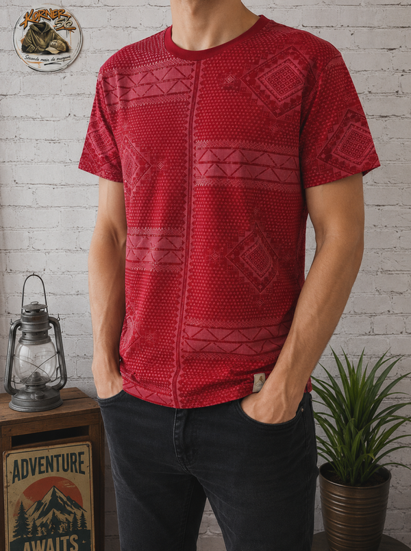 🛹CARHARTT - T-Shirt rouge à motifs graphiques all-over
