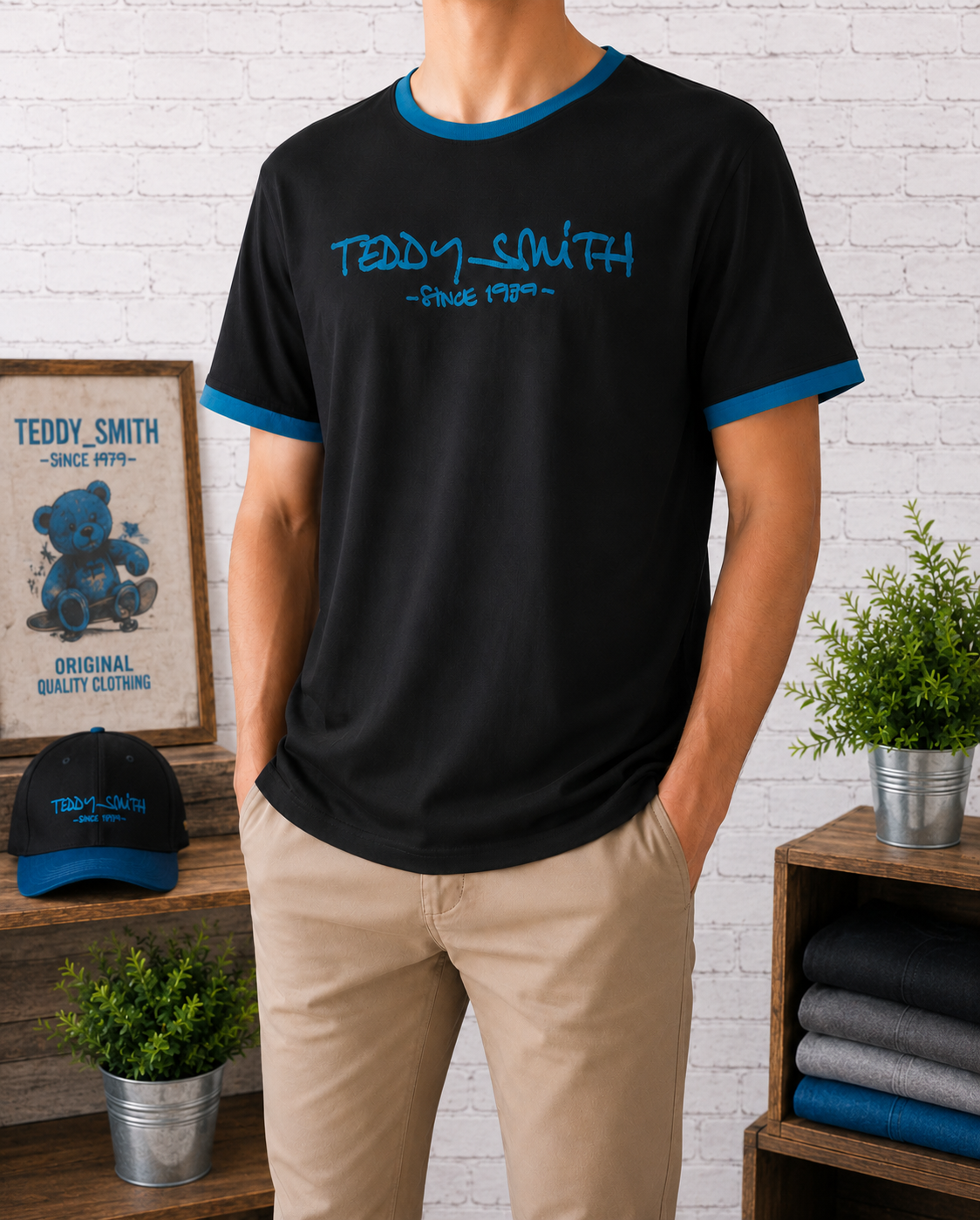 🔵 TEDDY SMITH - T-shirt Noir & Turquoise