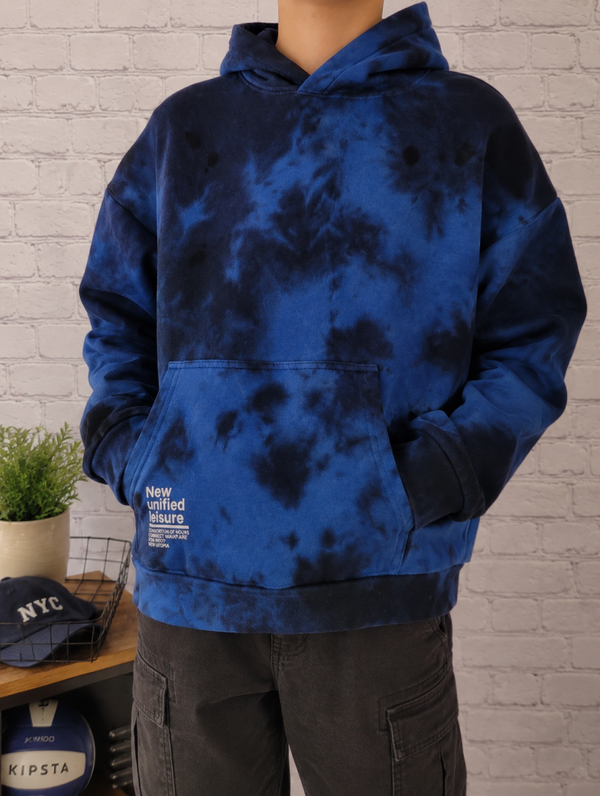 H&M - Sweat à capuche - Effet tie & dye bleu