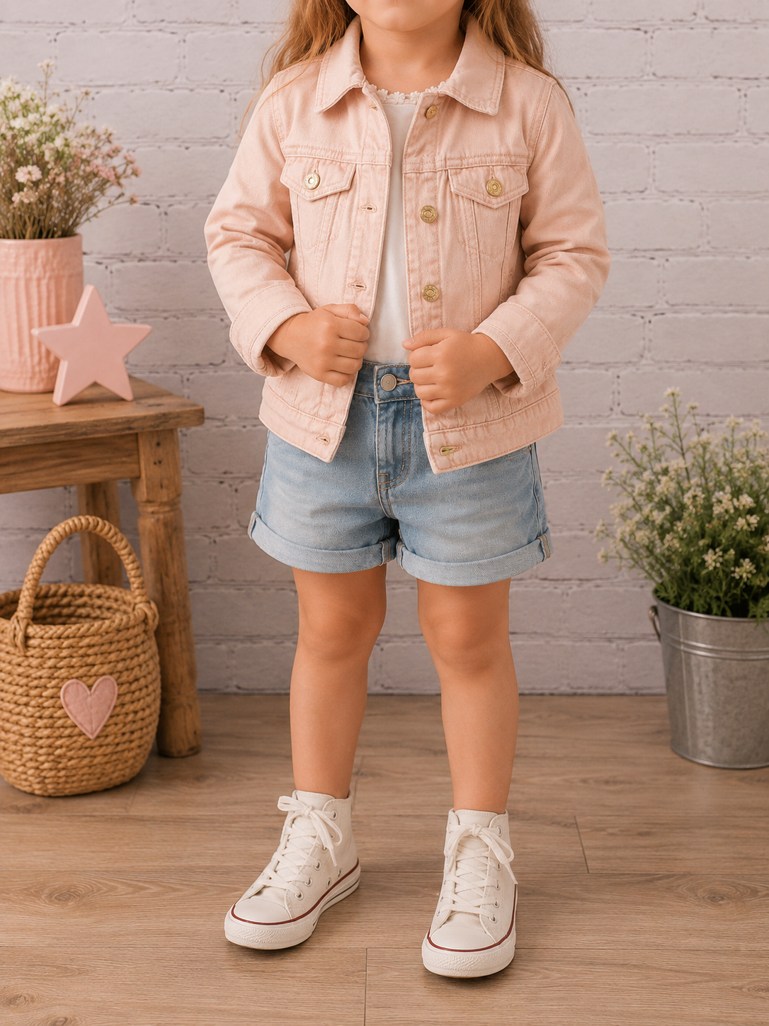 MANGO Kids - Veste en jean rose poudré