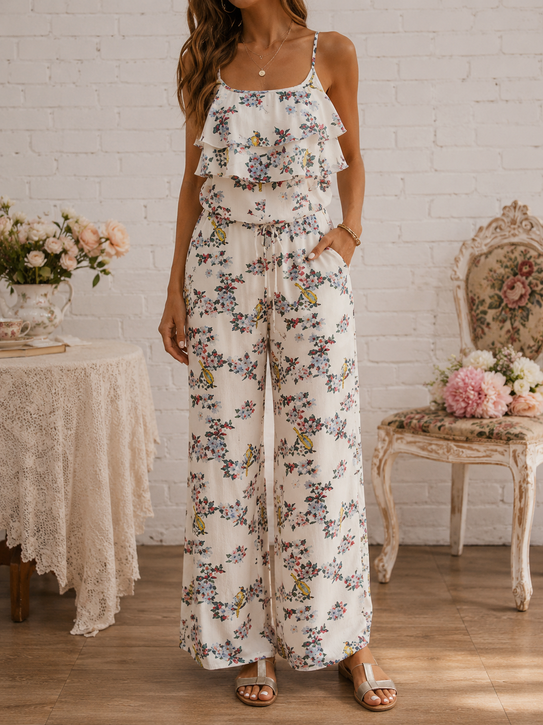 🌺POLIN & MOI - Combinaison Imprimé Floral & Oiseaux