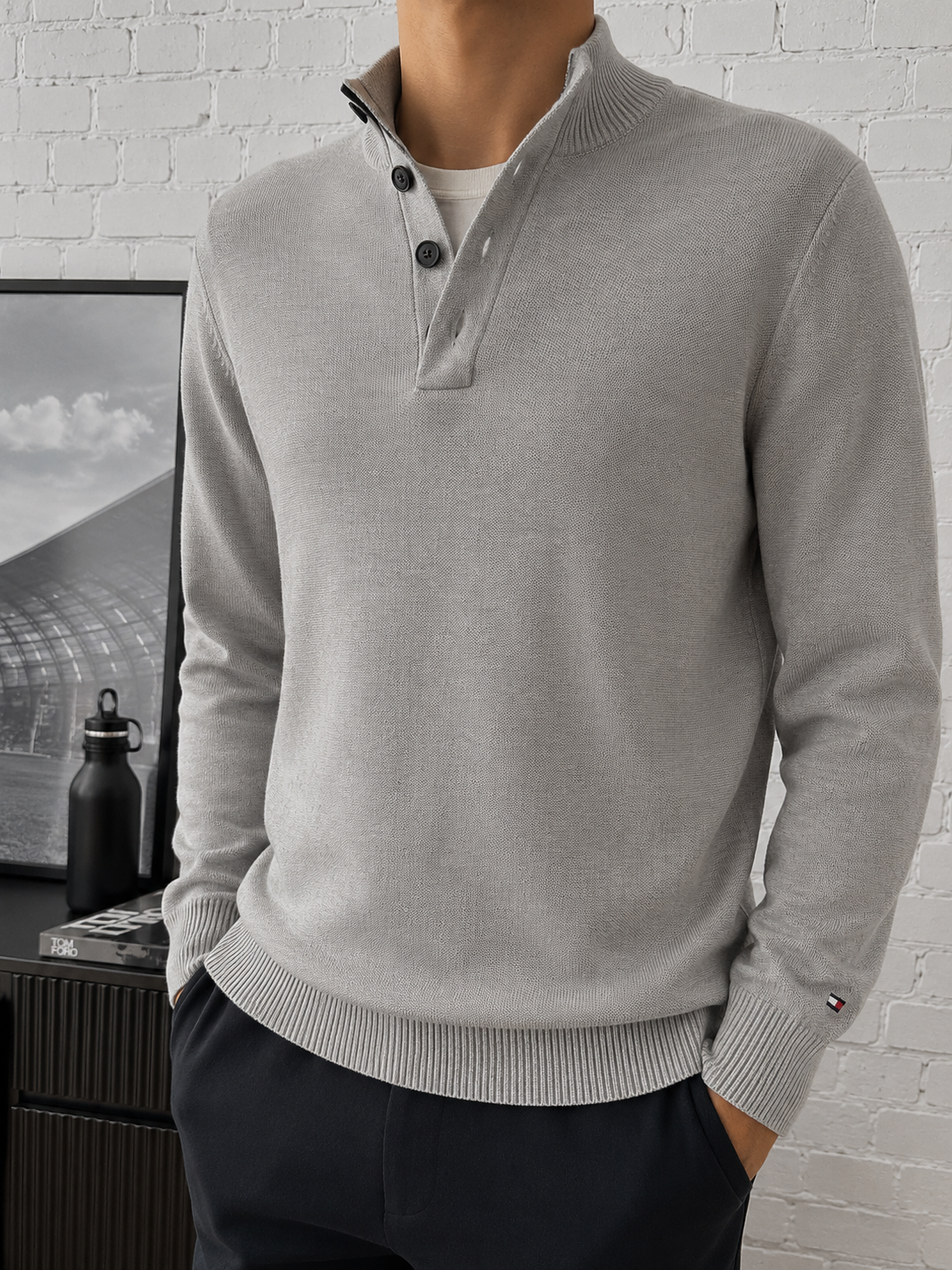💎TOMMY HILFIGER - Pull col montant zippé & boutonné