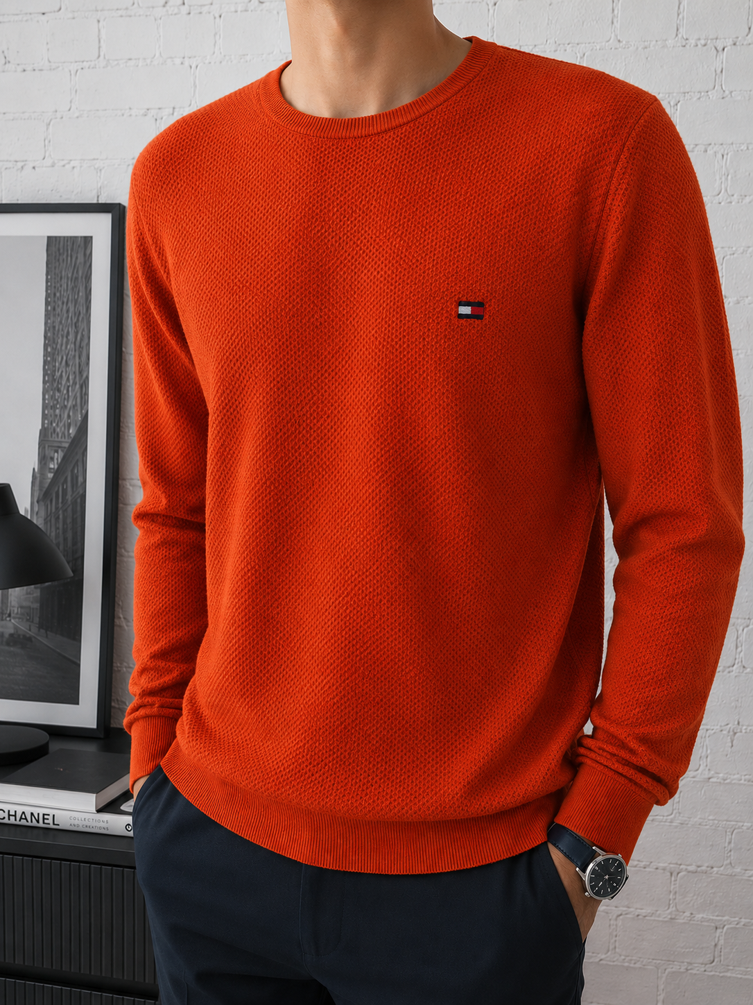 🟠TOMMY HILFIGER - Pull Col Rond - 100% Coton Bio