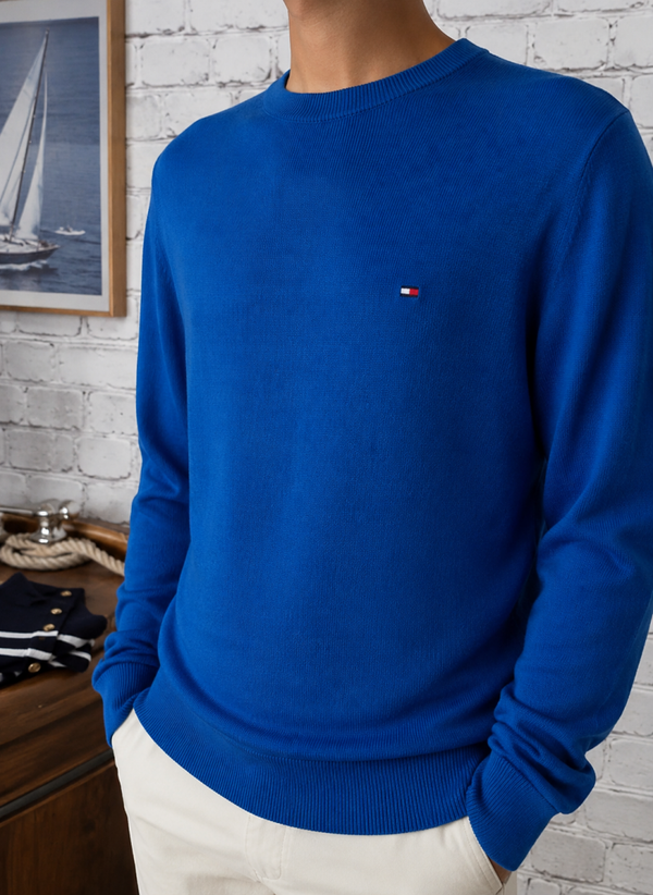 💎 TOMMY HILFIGER - Pull  "Essential Blue" – Maille Premium