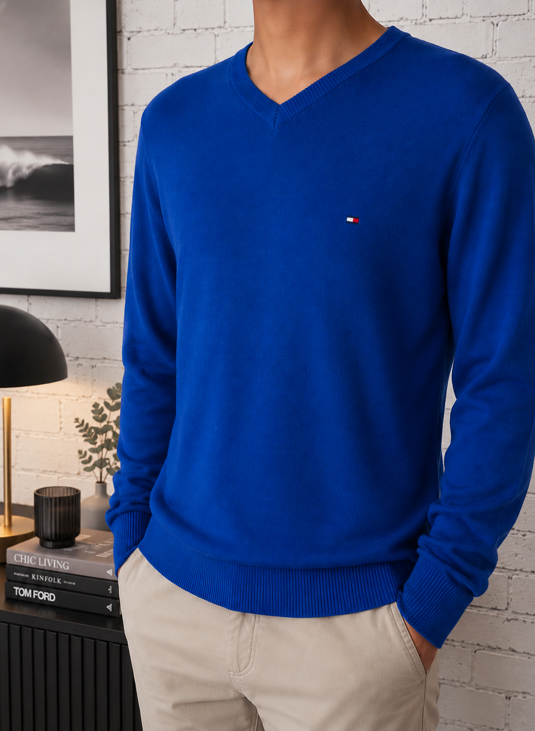 💎TOMMY HILFIGER - Pull Col V – Coton Pima & Cachemire
