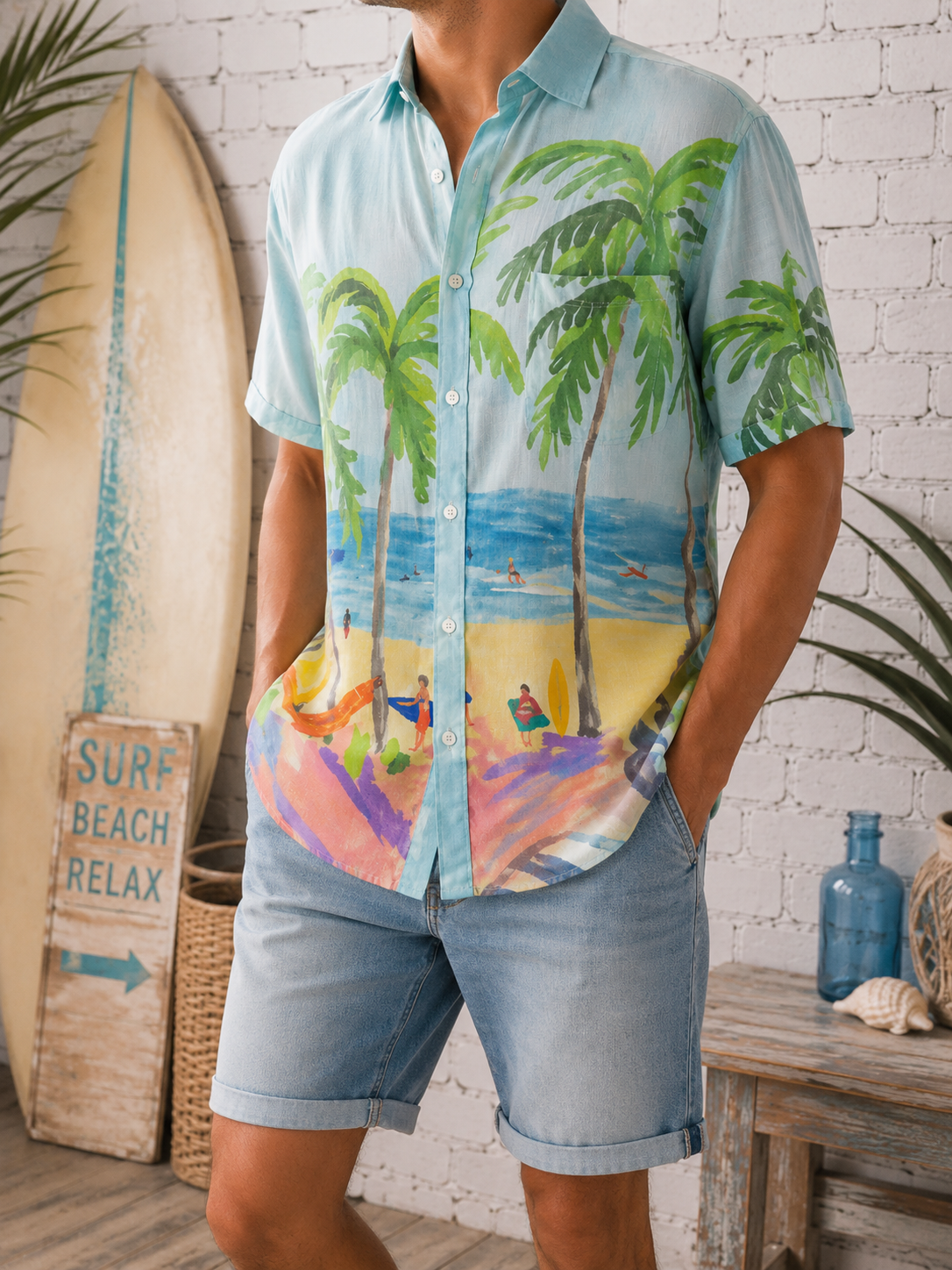 🍹DESIGUAL - Chemise "Beach Art" - Taille M large