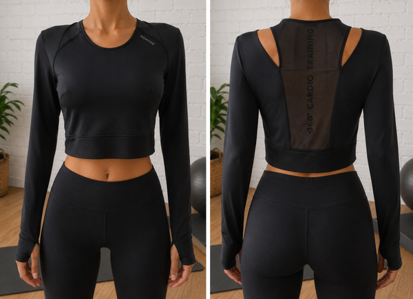 🔥DOMYOS - Crop Top Technique Manches Longues