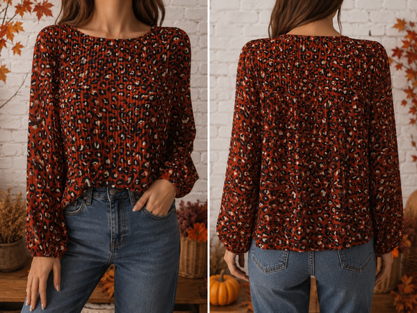 CULTURE SUD - Blouse Plissée Fluide Imprimé Léopard