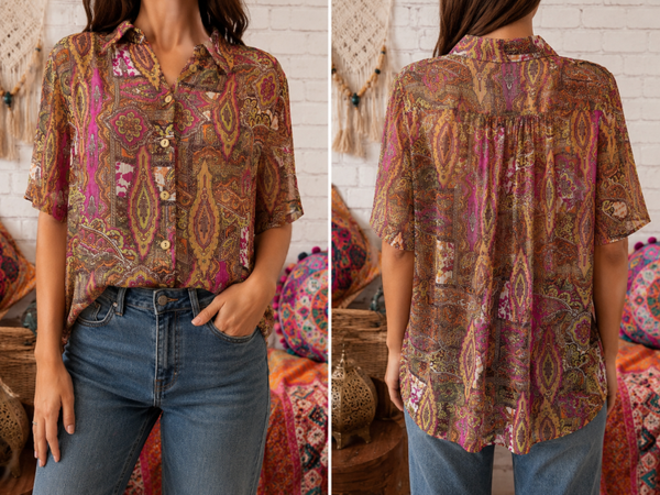 EL CORTE INGLES - Chemise Vintage Fluide Imprimé Cachemire