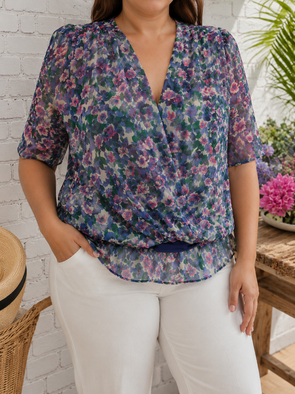 🌸PIFER Y MAIKA - Haut cache-cœur fleuri vintage