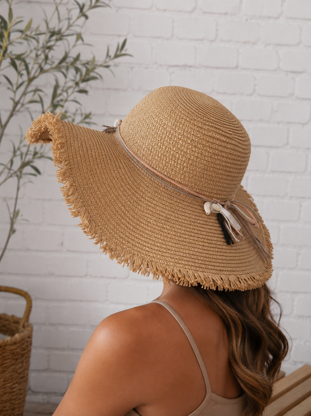 🦋Chapeau de Paille Bohème "Bords Frangés" – Style Capeline