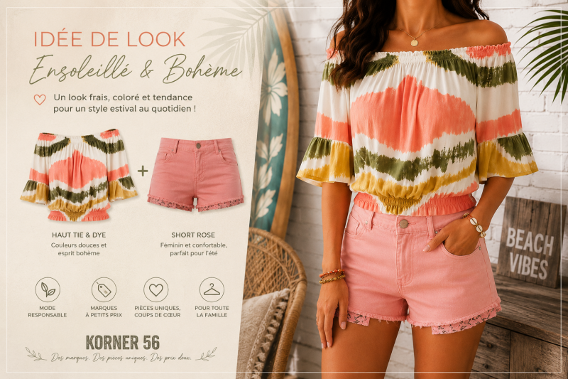 Idée de look bohème en short et haut Tie & Dye