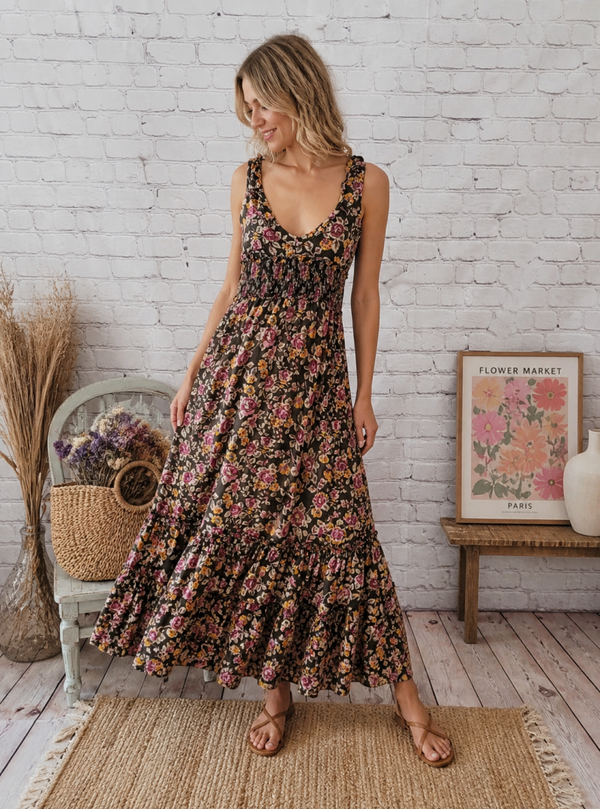 🌺MANGO - Robe bohème rétro