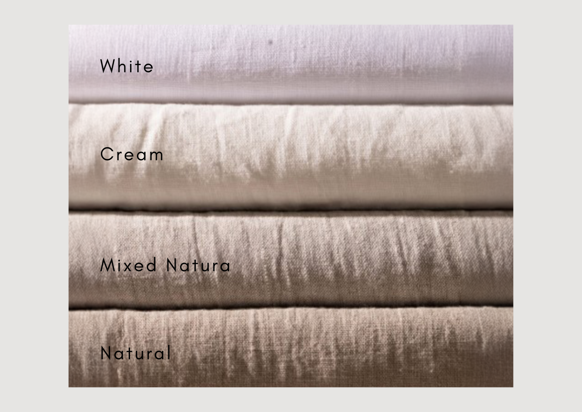 Four signature yarn and linen color options for handcrafted punch needle textile art.