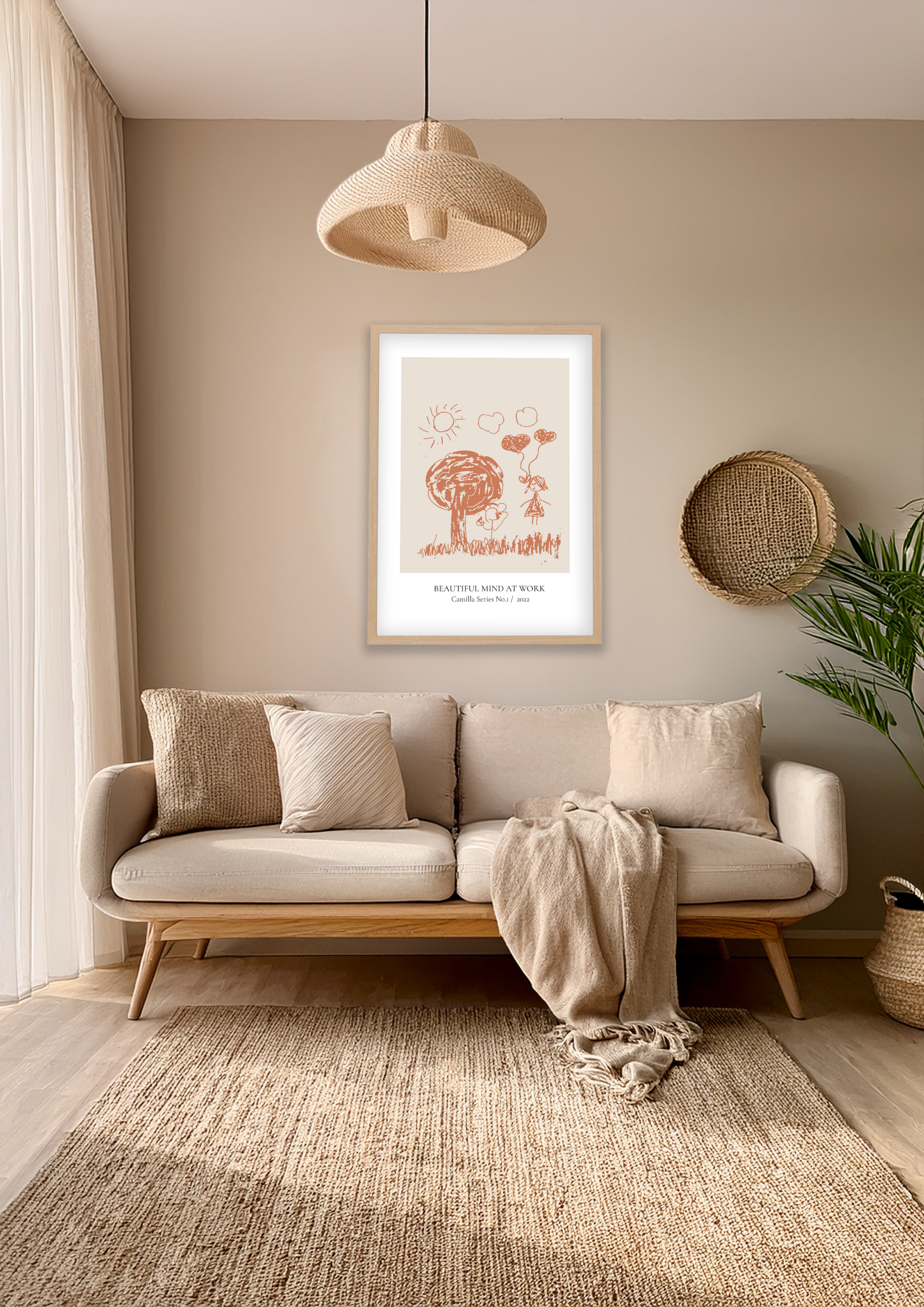 Father's Day digital print.	"Personalized Father's Day gift featuring a child's hand-drawn portrait professionally framed in a contemporary home."