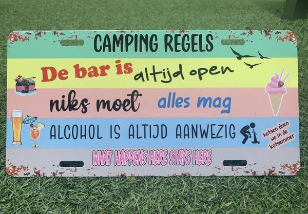 Camping regels USA bordje