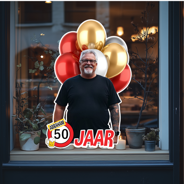 Raamsticker met eigen foto*- 50 jaar Abraham of Sarah.
