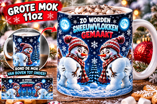 Grote koffiemok- Zo worden sneeuwvlokken gemaakt.