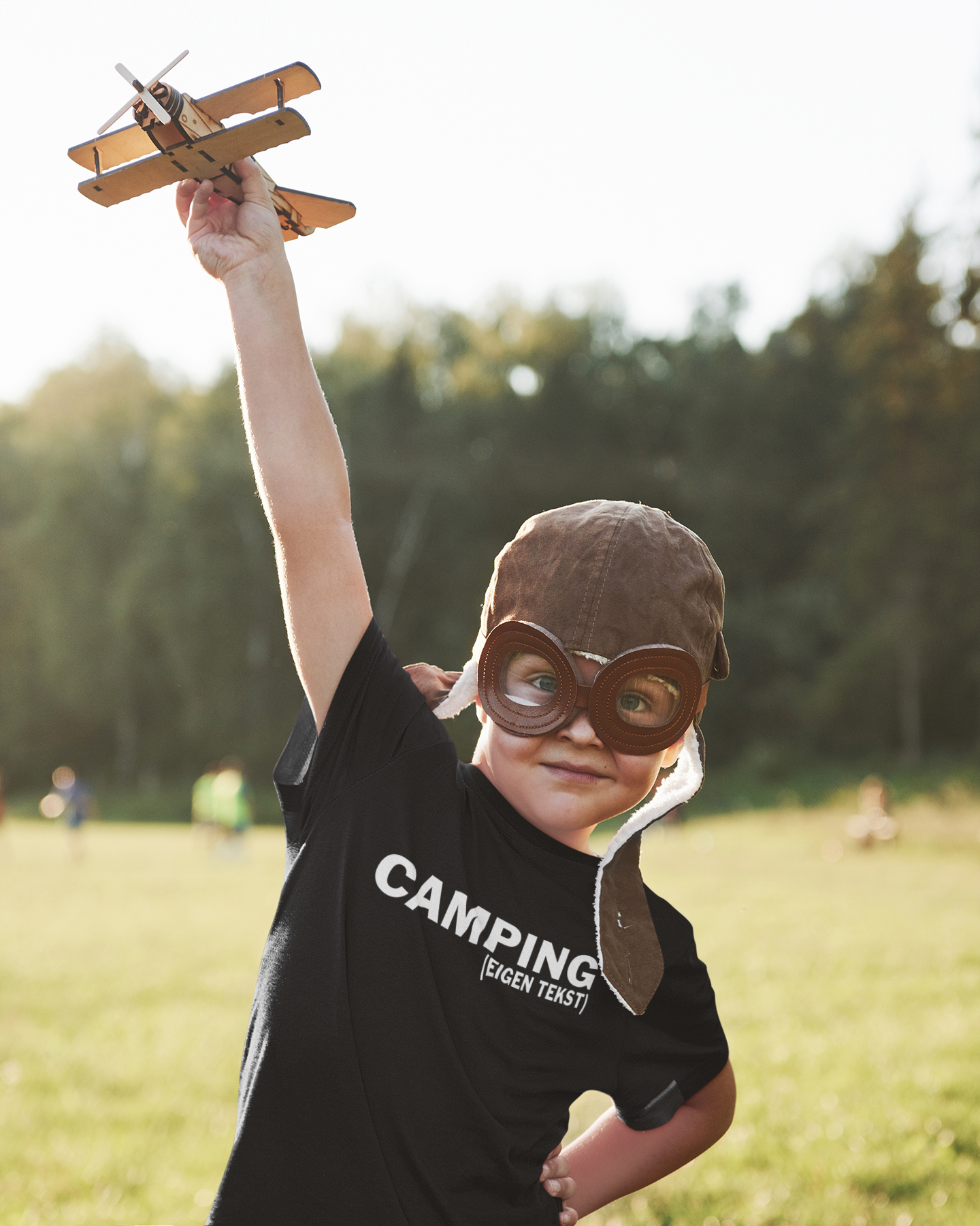 Camping eigen tekst KIDS unisex Zwart
