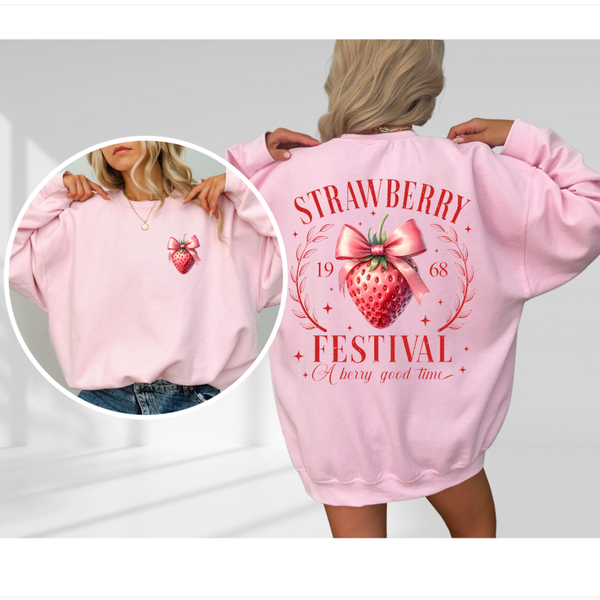 Oversized roze aardbei sweater.
