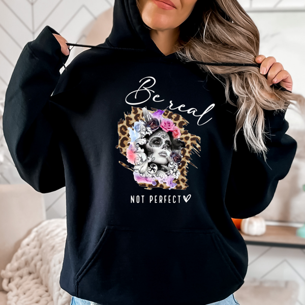 Be real not perfect- leopard print. Dames hoodie