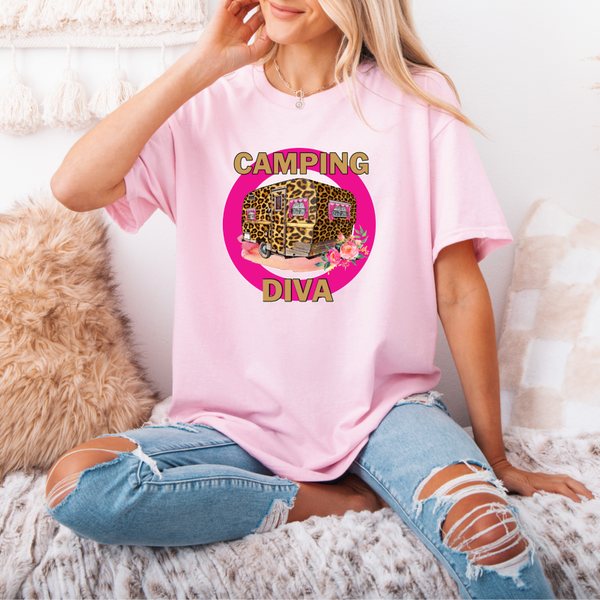 Roze dames Shirt: Camping Diva Oversized