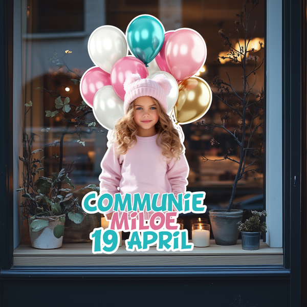 Raamsticker 1 ste Communie eigen foto