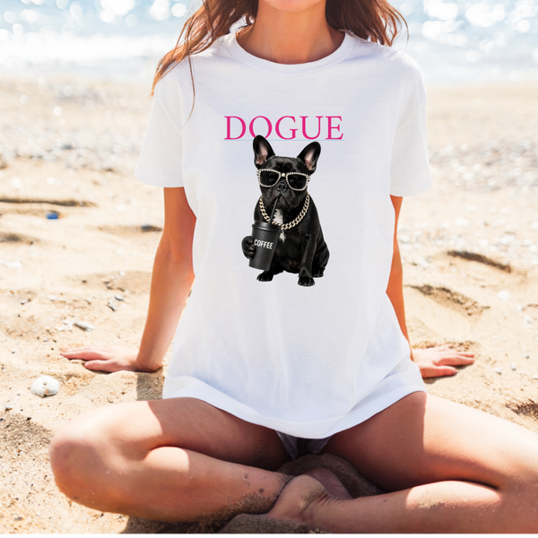 Dames T-shirt- wit Shirt-  Dogue bling bling