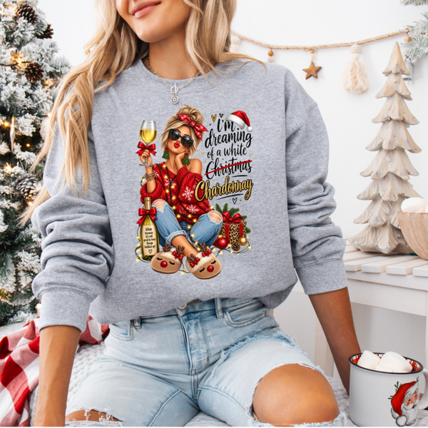 Grijze uniseks Kerst sweater- kersttrui- Dreaming of a white christmas- Chardonnay