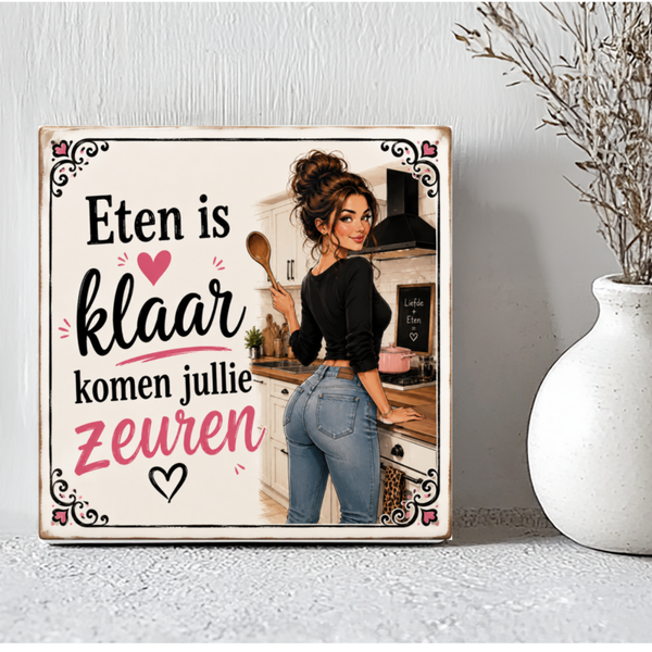 Tegel: Eten is klaar komen jullie zeuren- jeans