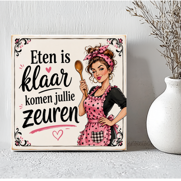 Tegel: Eten is klaar komen jullie zeuren- roze.
