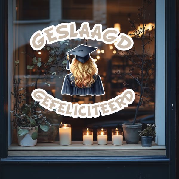 Geslaagd raamsticker diverse haarkleuren.