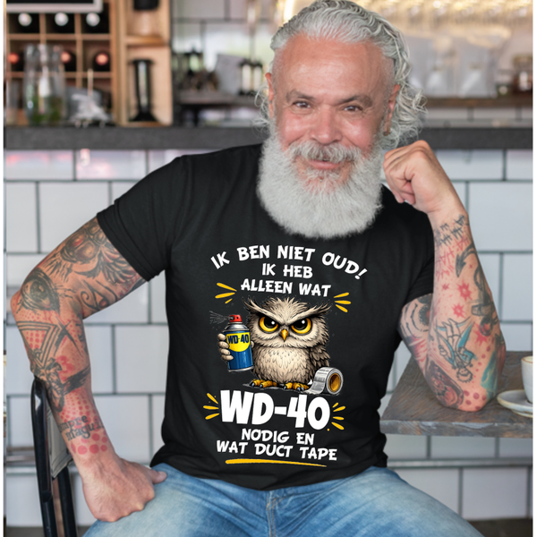 Ik ben niet oud.. heren shirt met uil.