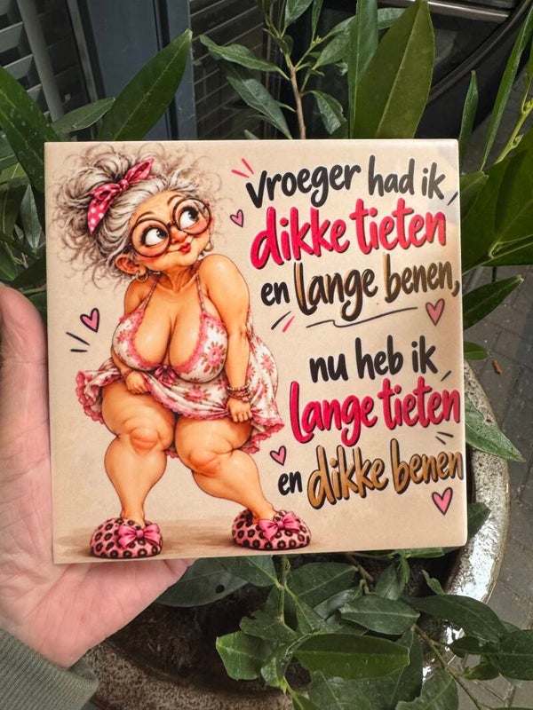 Tegeltje: vroeger had ik dikke tieten..,