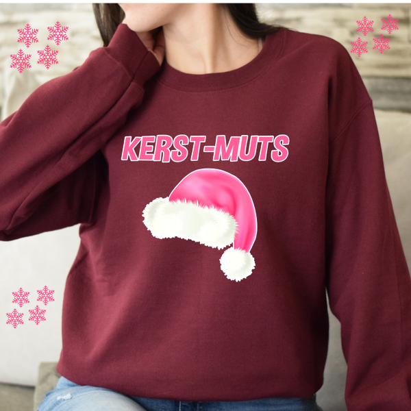 Kerstmuts roze Zwarte sweater.