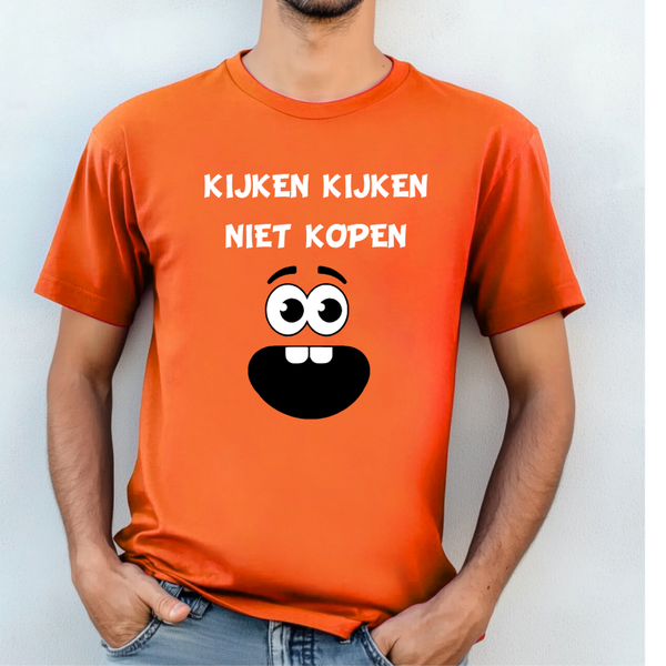 Kijken kijken niet kopen Koningsdag T-shirt dames of heren- oranje shirt