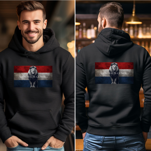 Uniseks hoodie Leeuw Nederlandse vlag, genoeg is genoeg.