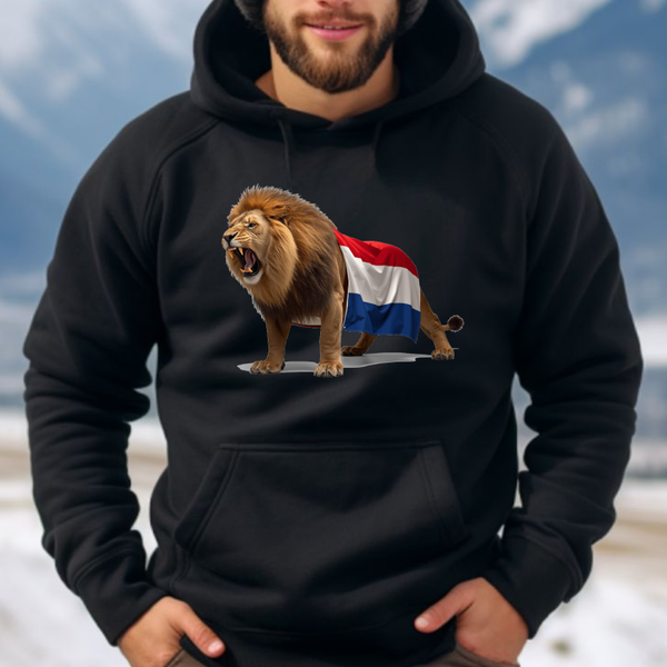 Uniseks hoodie brullende leeuw met Nederlandse vlag