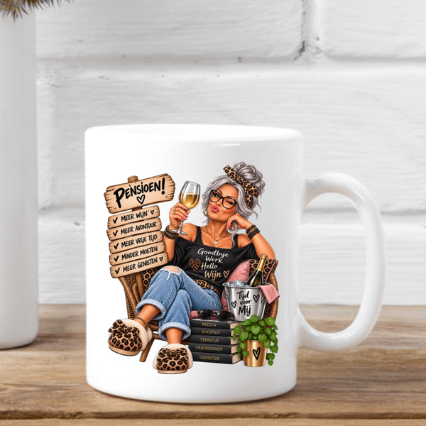 Grote koffie mok Pensioen- keuze uit man of vrouw.