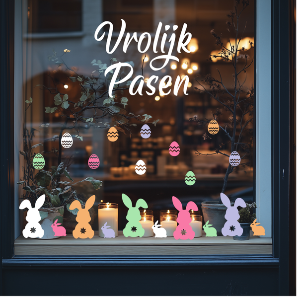 Vrolijk Pasen pastel raamstickers