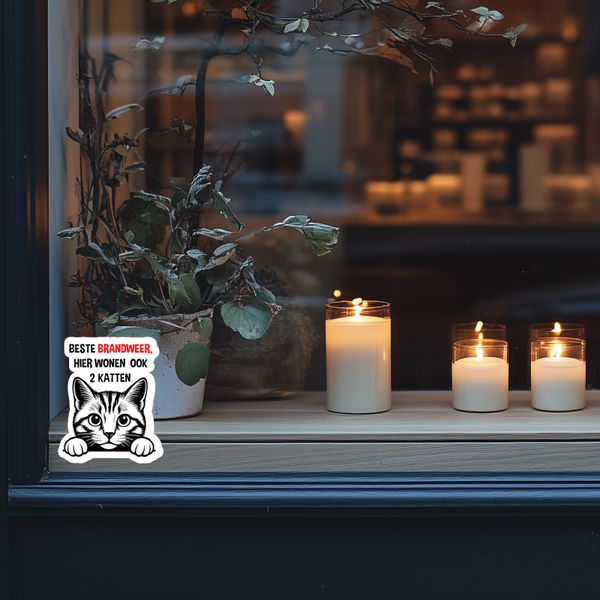 2 stuks Brandweer hier  wonen .. katten raamsticker.