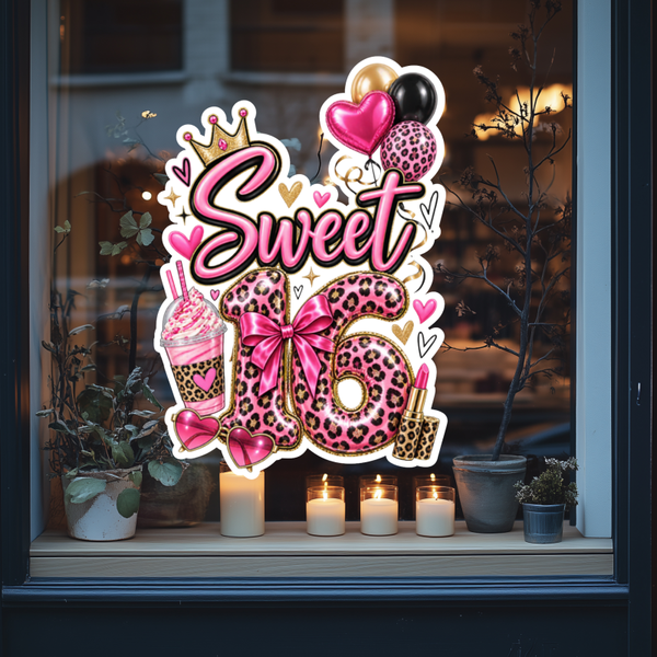 Raamsticker sweet 16- sweet sixteen party