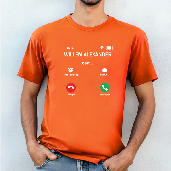 Koningsdag T-shirt Willem Alexander belt- oranje T-shirt- Dames & Heren.