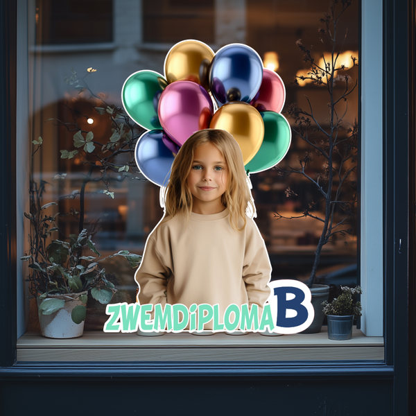 Zwemdiploma raamsticker eigen foto