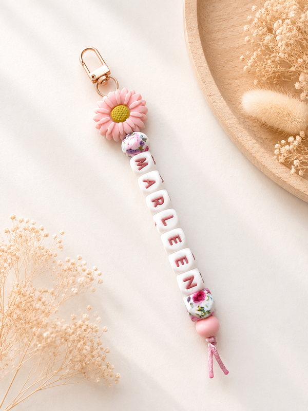 Sleutelhanger met naam ‘Pink Daisy’