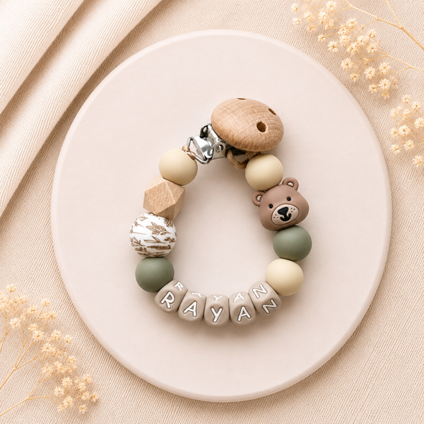 Luxe Speenkoord met naam ‘Rustic Teddy’