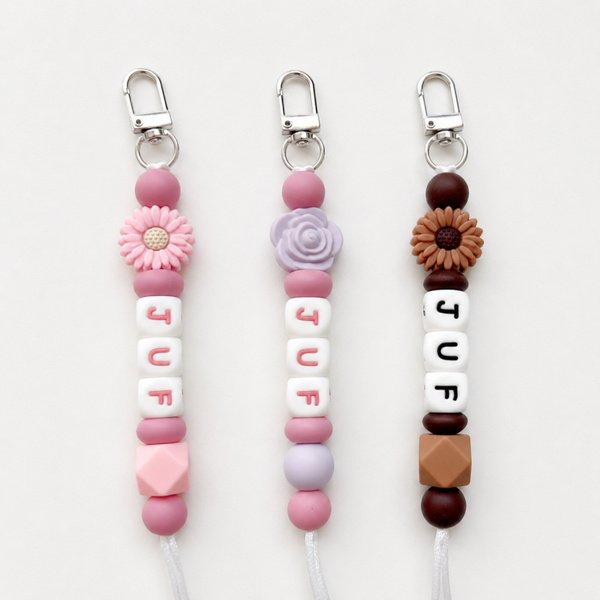 Gepersonaliseerde sleutelhanger voor juf | Bloemen tassenhanger