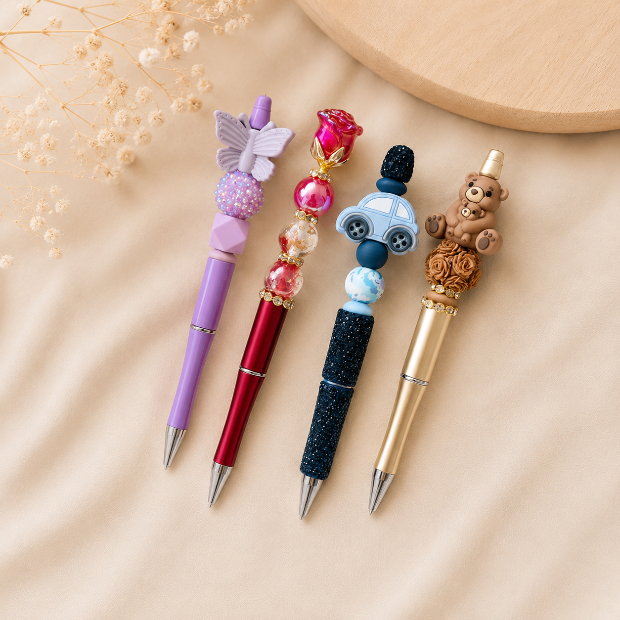 Luxe kralenpen met bling pen en siliconen figuurtje handgemaakt