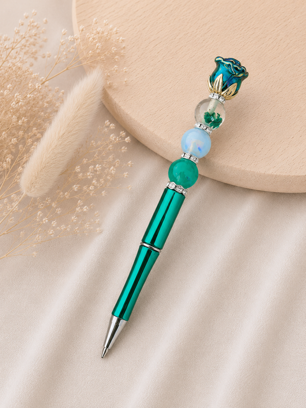 Luxe Kralenpen Blauwe Roos