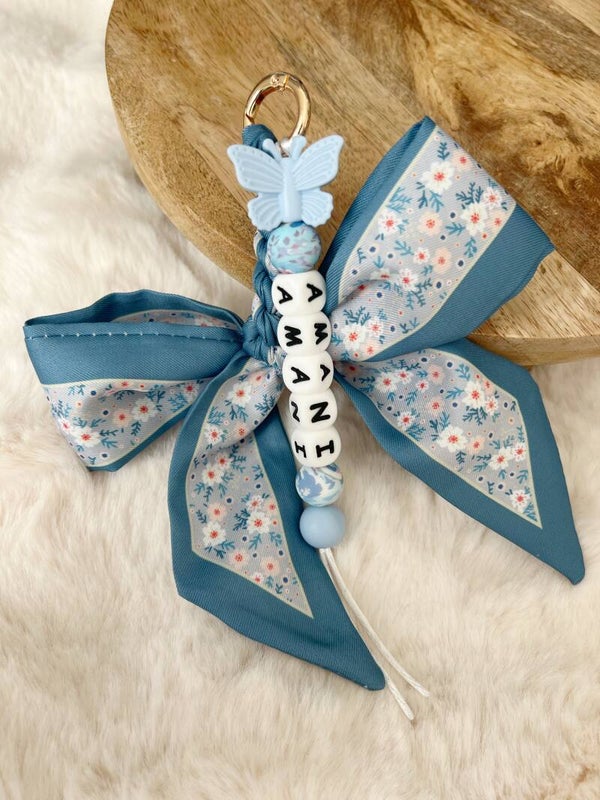 Blauw Strikjes Sleutelhanger/Tassenhanger met Vlinder